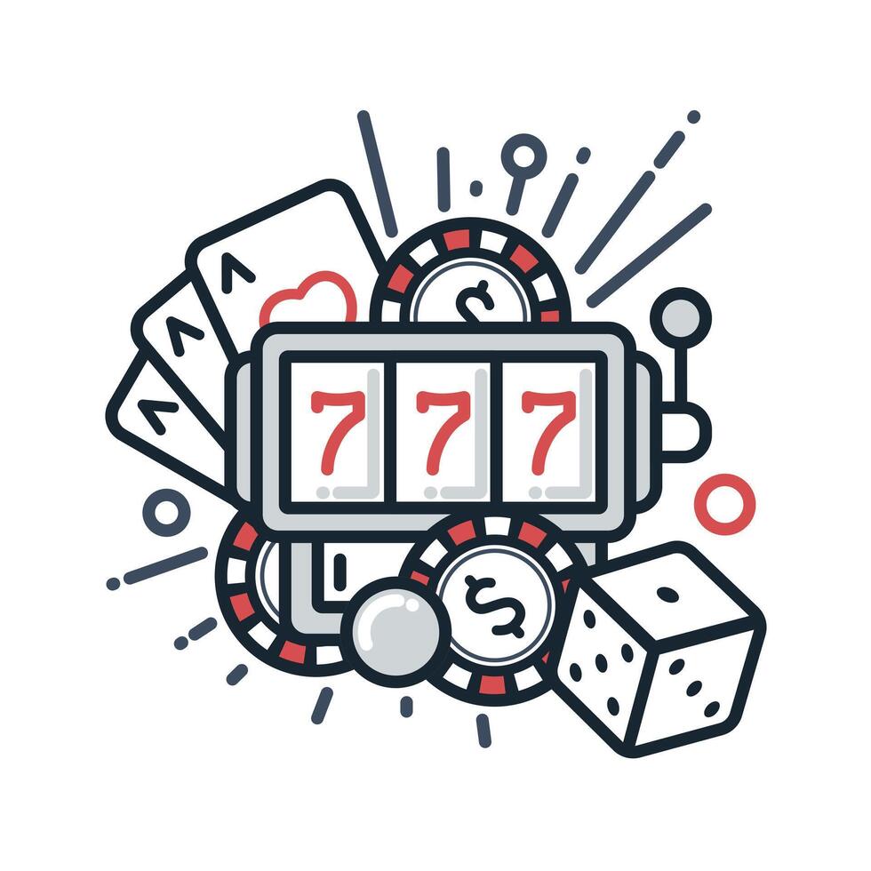 Outline illustration of casino, card game, risk and fortune vector