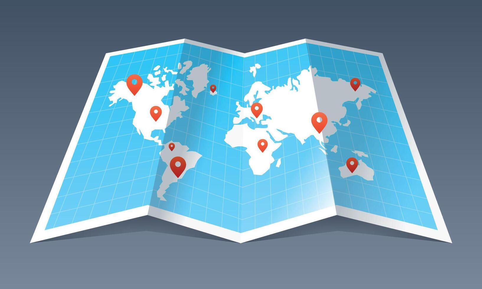 Illustration of a world map with geolocation markers. Travel map. Location markers on the world map vector