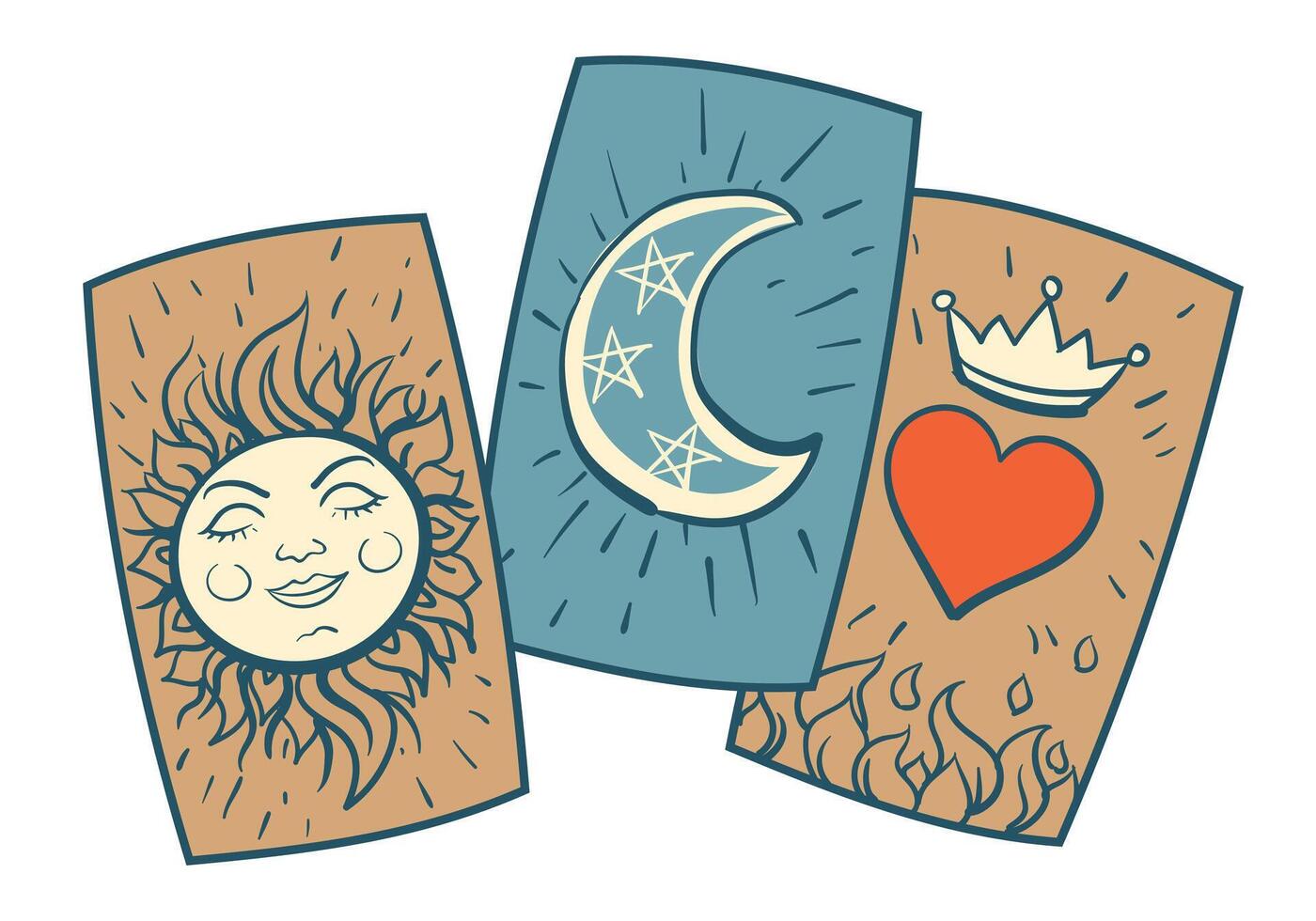 Set of Tarot cards for fortune telling. Gypsy tool for predicting the future. Esoterics, Wicca, witchcraft, magic, divination. illustration in flat style. vector