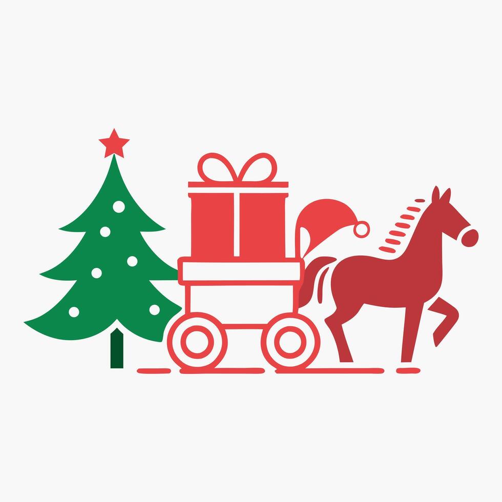 Gift box Illustration with Christmas tree and train vector