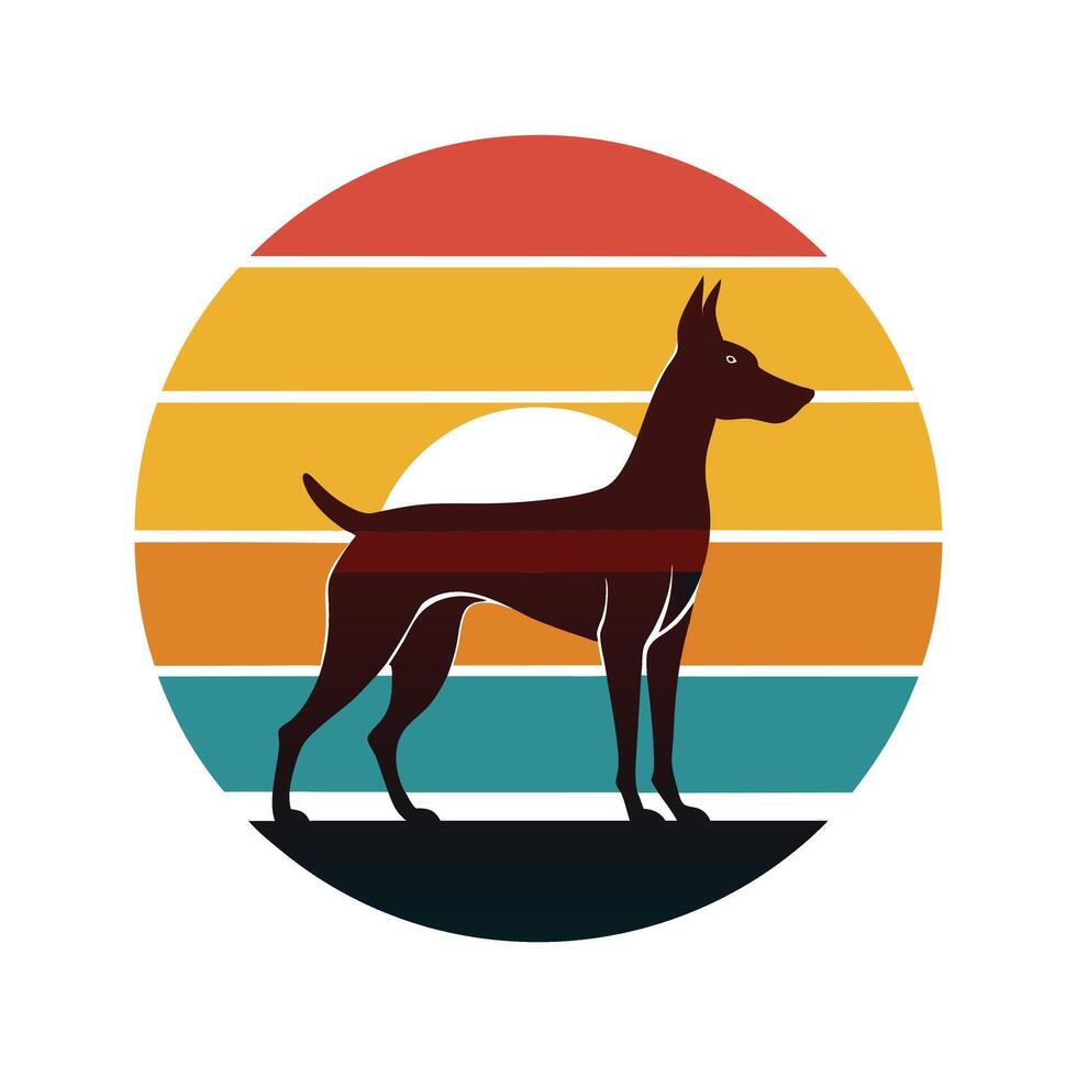 Beach Sunset with a Dog Silhouette vector