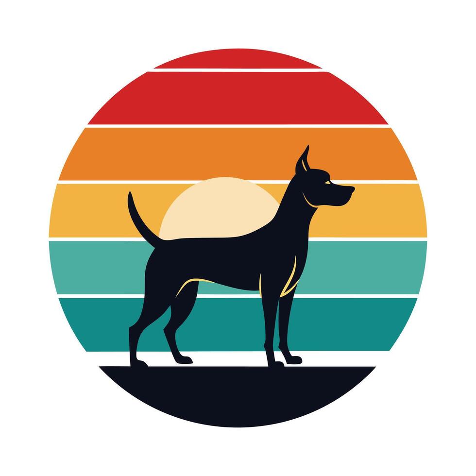 A Dog with Sunset Silhouette on the Beach vector