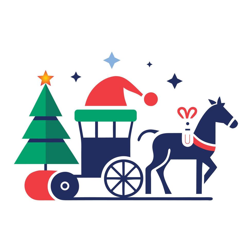 Gift box and Christmas tree Illustration with train vector