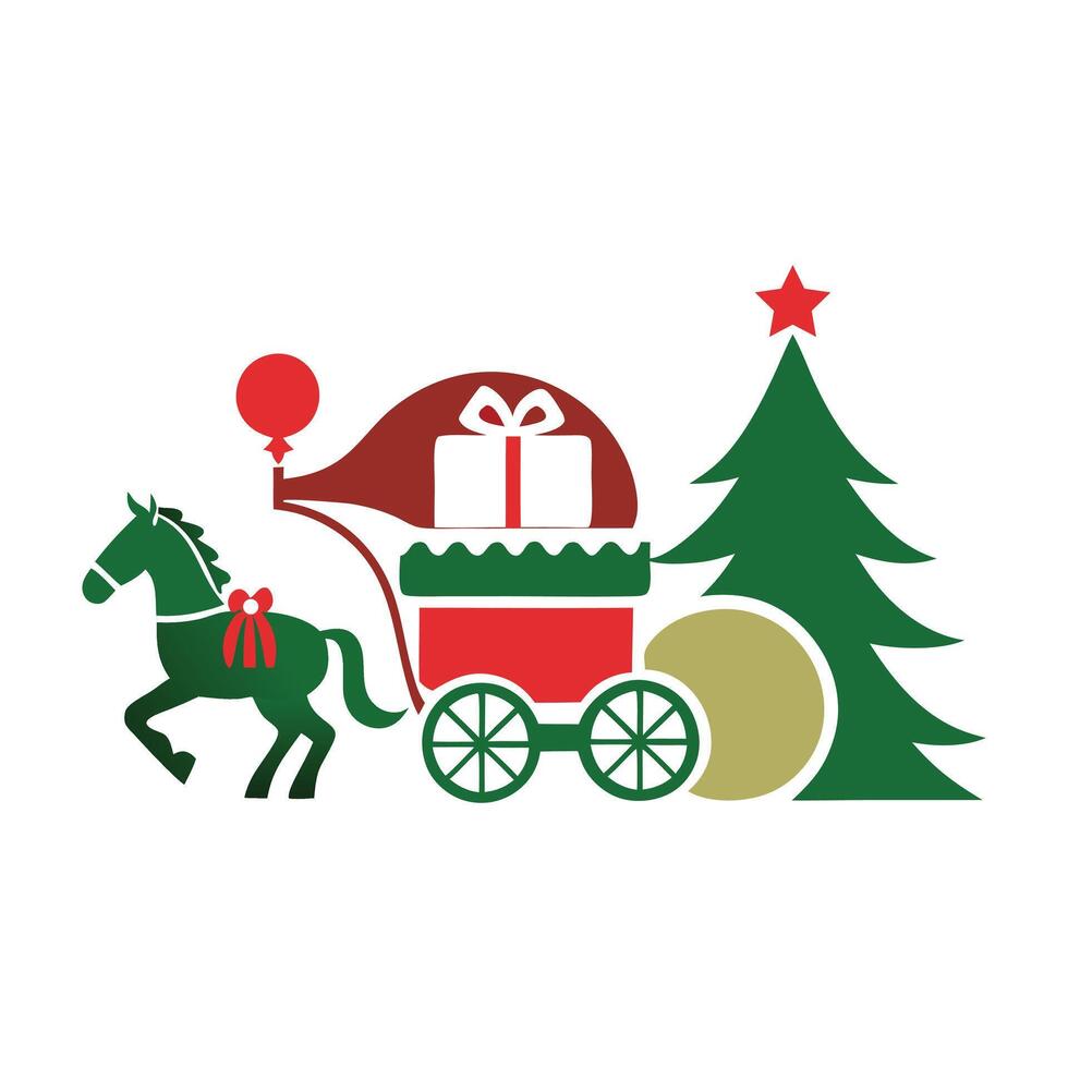 Christmas tree, Gift box and Horse running Illustration vector
