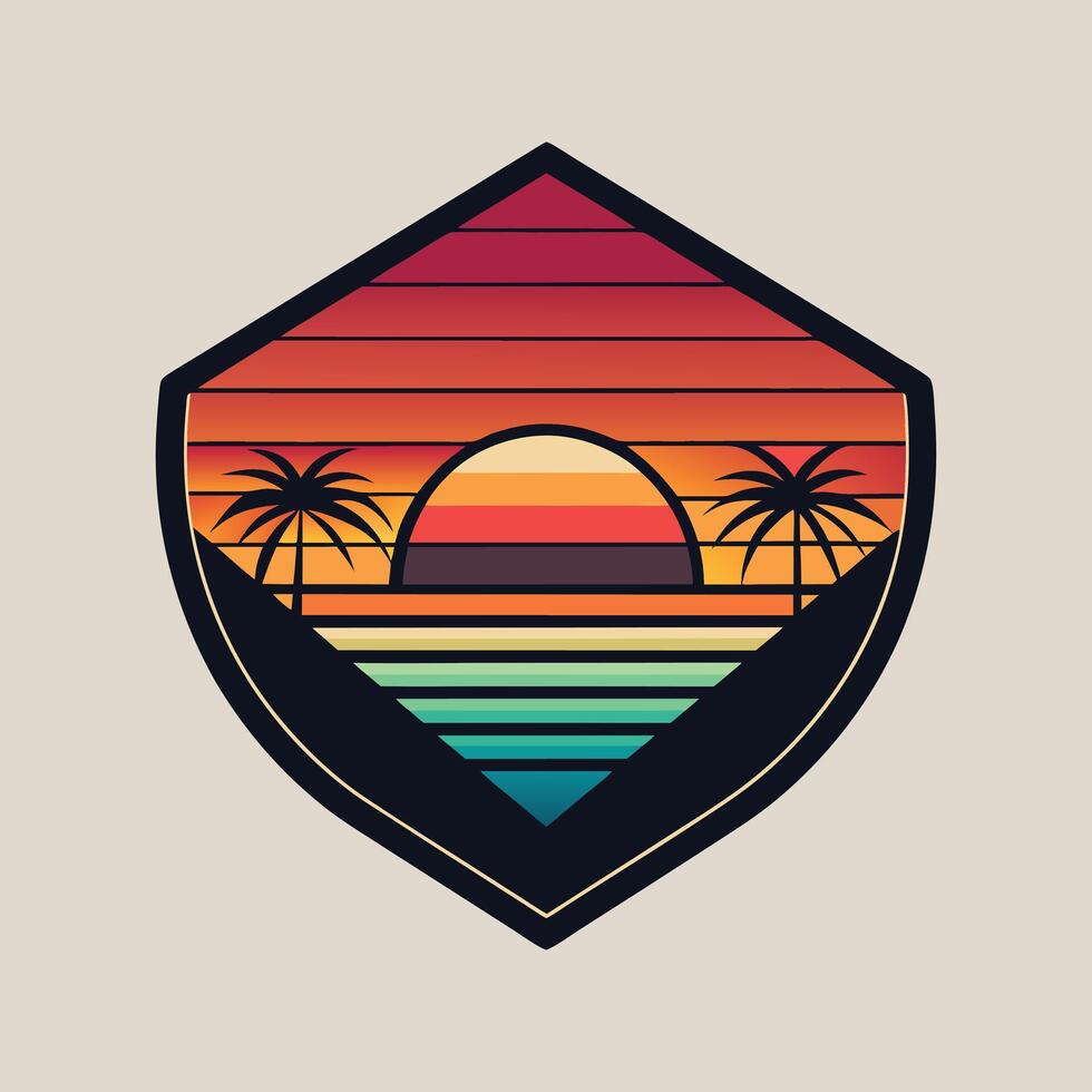 T-shirt Design illustration with Sunset on the Beach vector