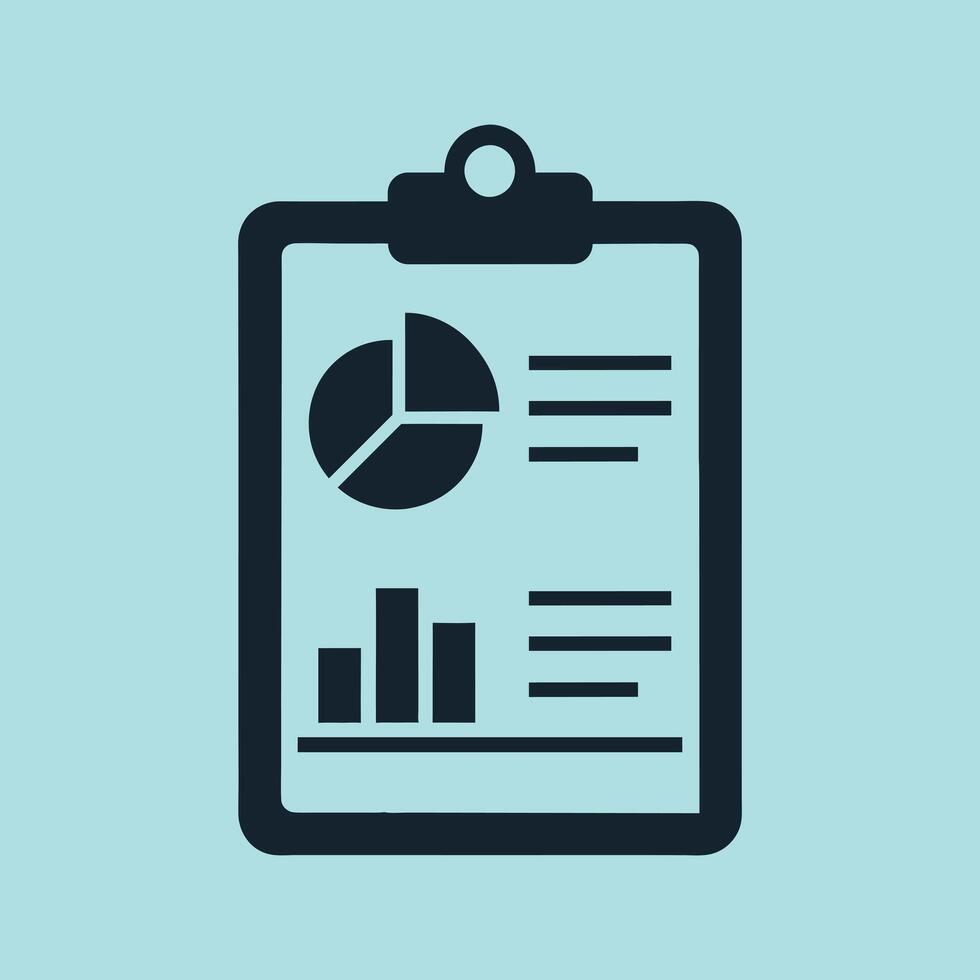 A Clipboard and Pi Bar Chart Graph of Business Sales Report Data Paper Flat Icon vector