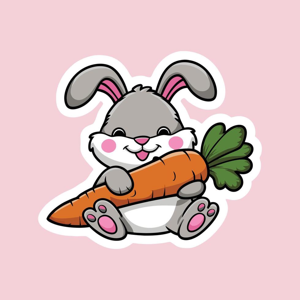 An Adorable Rabbit Bunny Eating Carrot Cartoon Sticker Style vector