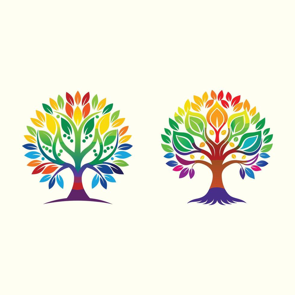 Colorful Trees in Bright Rainbow Various Colors Leaves 6 vector