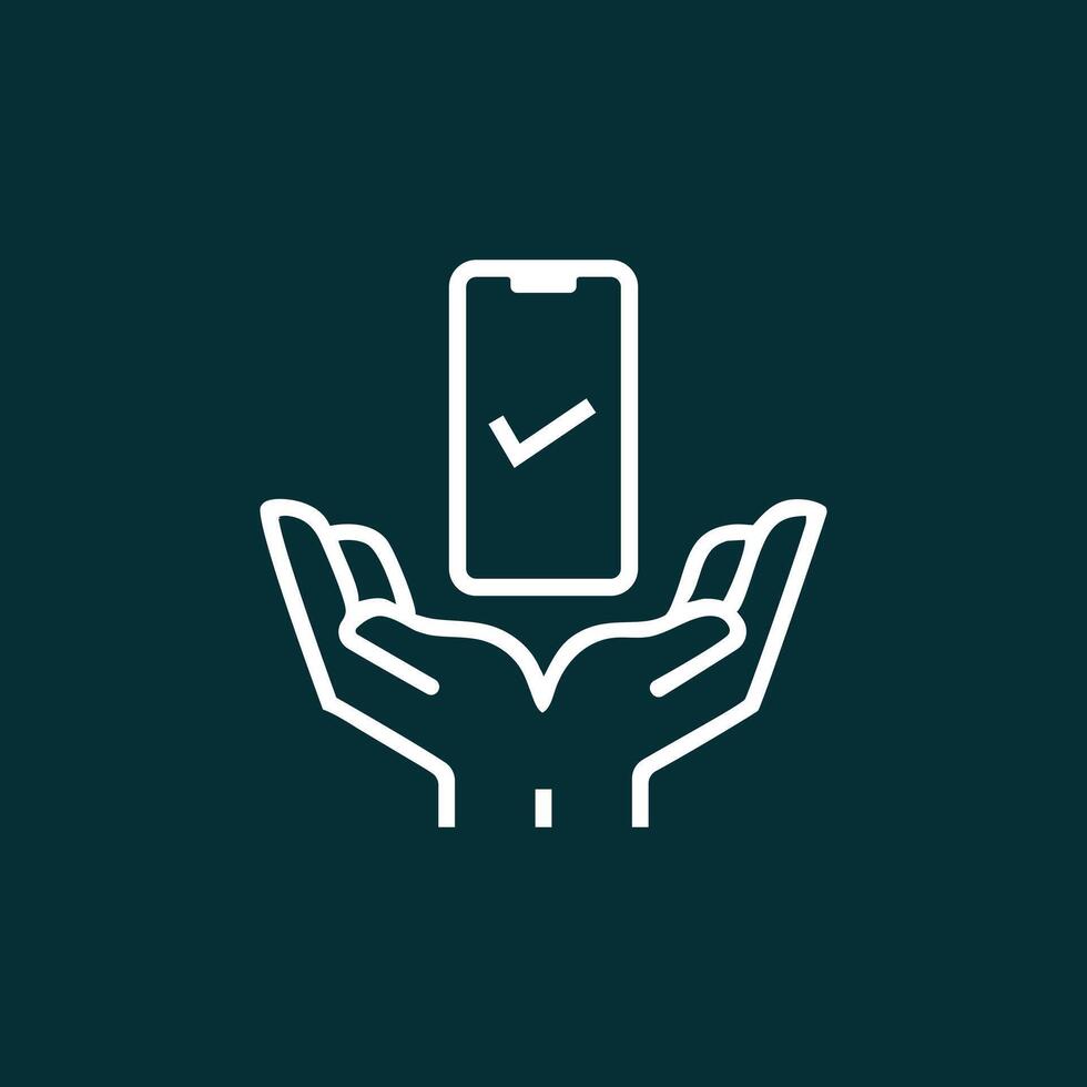 Mobile and Hands Smart Phone Service Care Protection Check Mark Icon vector