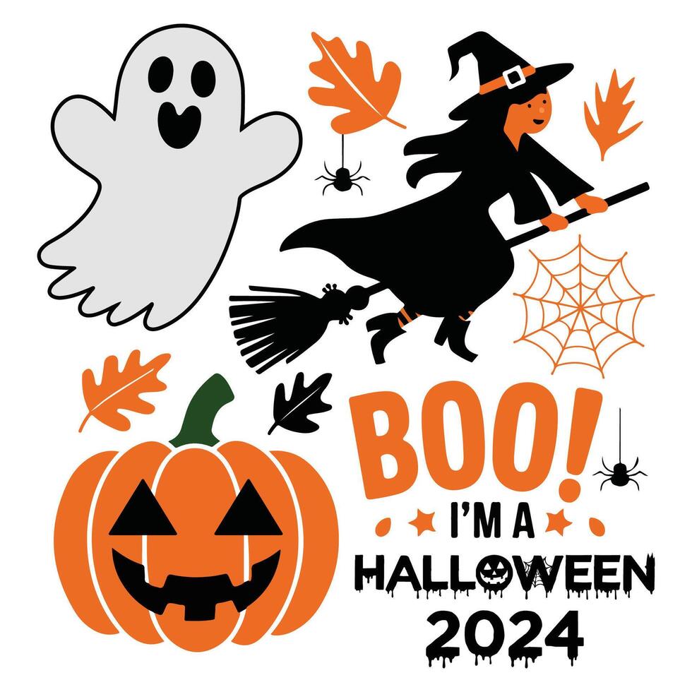 Halloween t-shirt Design set for stickers, party invitations, gift or greeting cards, vector