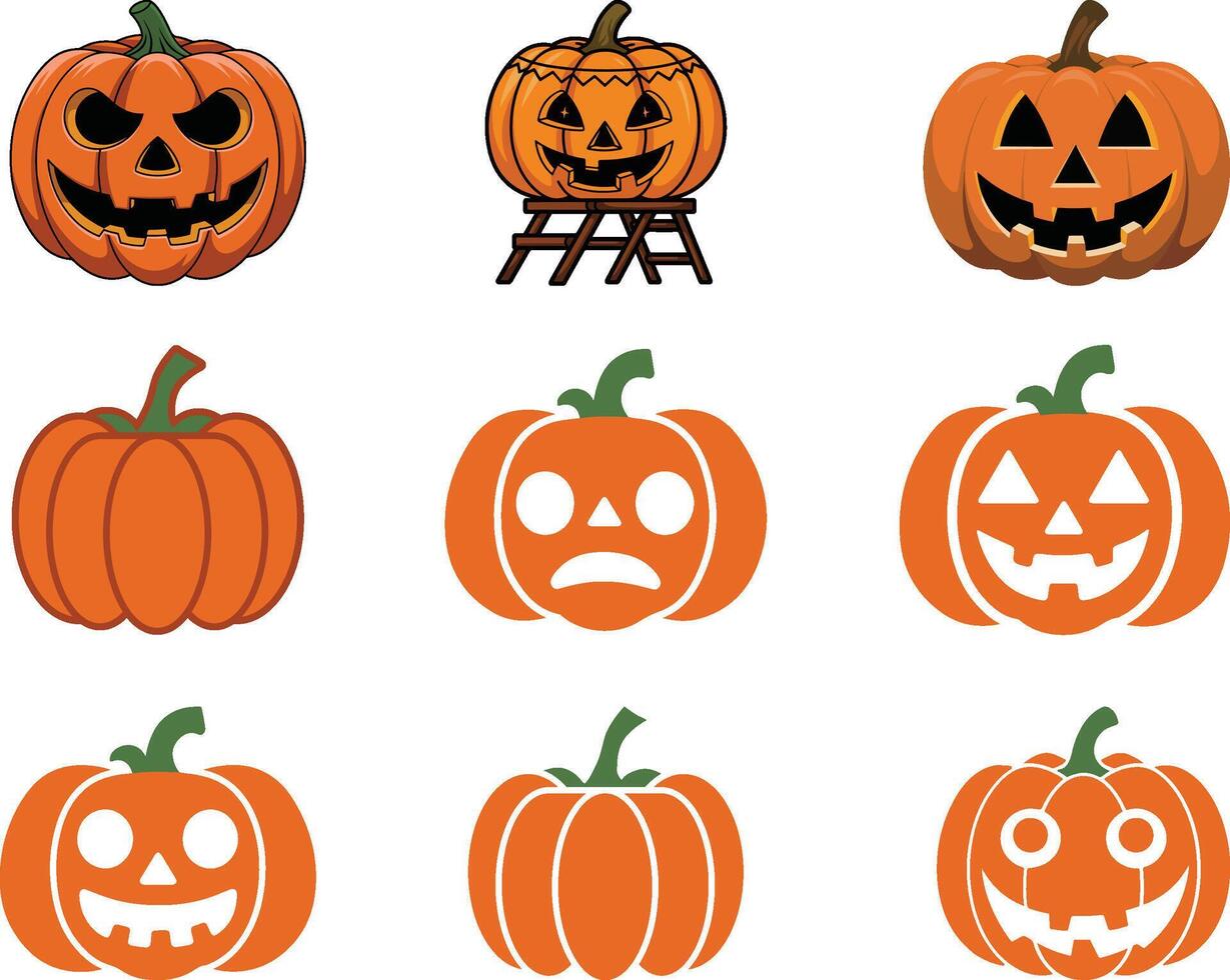 Halloween Pumpkins Silhouette, Pumpkins Silhouette, Spooky Pumpkins. vector