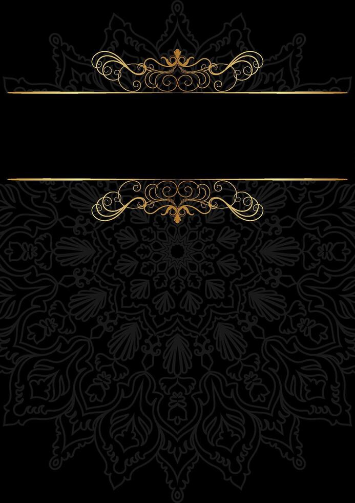 luxurious gold frame No text, mandala texture on black background. vector