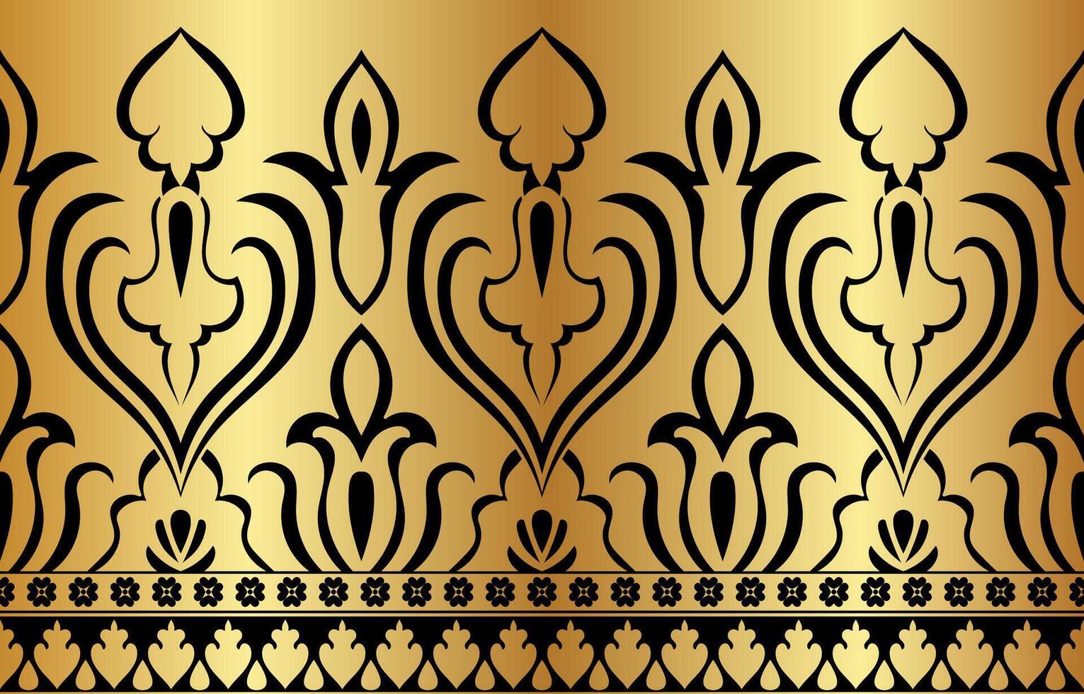 Black lines damask on golden background, vintage abstract flower. vector