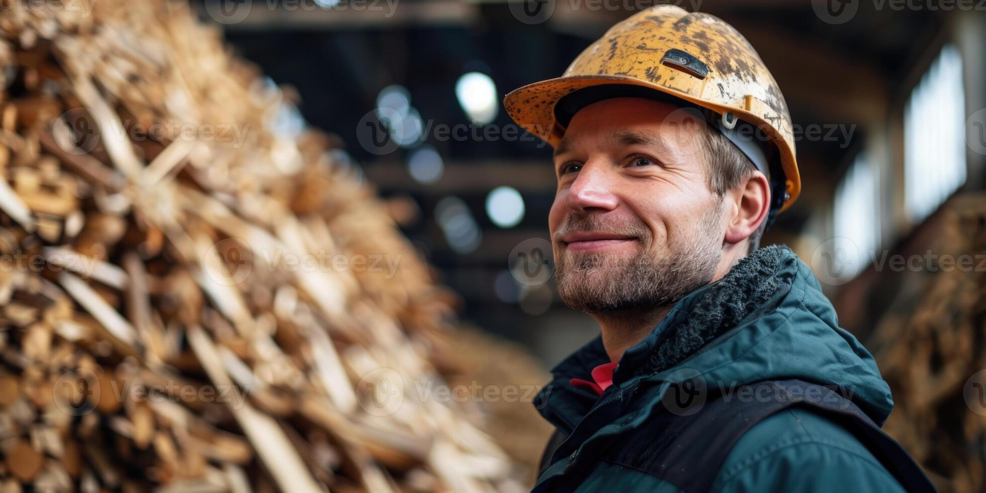 A bearded man using wood pellets as a renewable and eco-friendly fuel source for his boiler, heating his home in winter. photo
