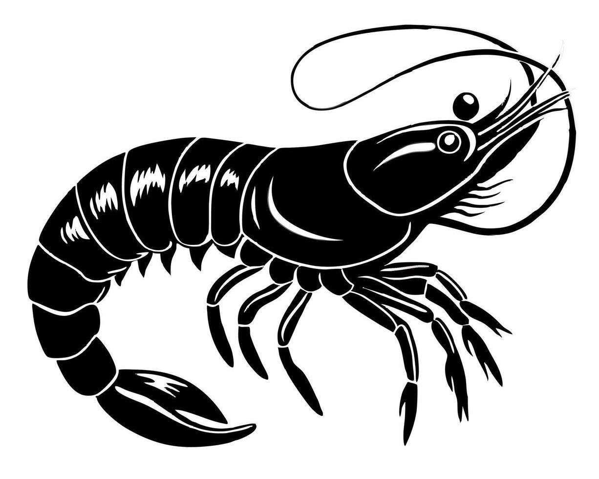 creative shrimp silhouette on white background vector