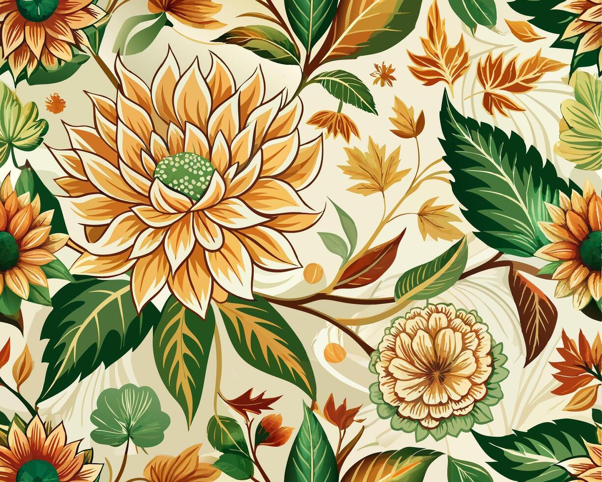 unique seamless floral pattern with autumn leaves and flowers vector