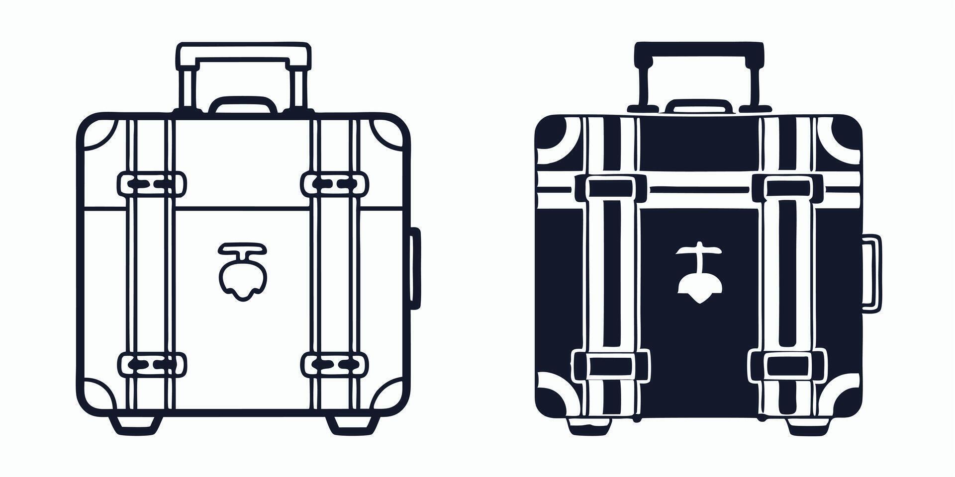creative two black and white illustrations of suitcases vector