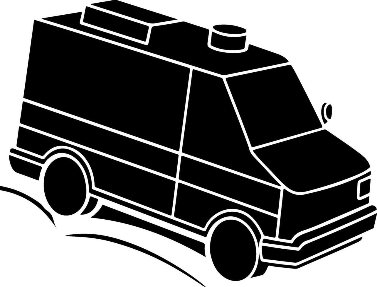 an unique ambulance van is shown in black and white vector