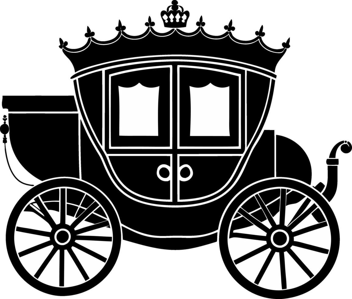 creative black and white illustration of a carriage with a crown on it vector