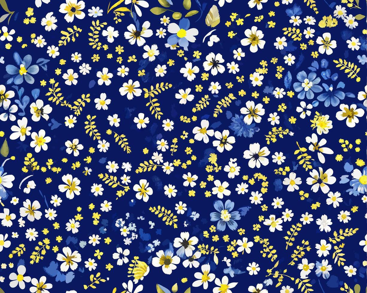a blue and yellow floral pattern unique style vector