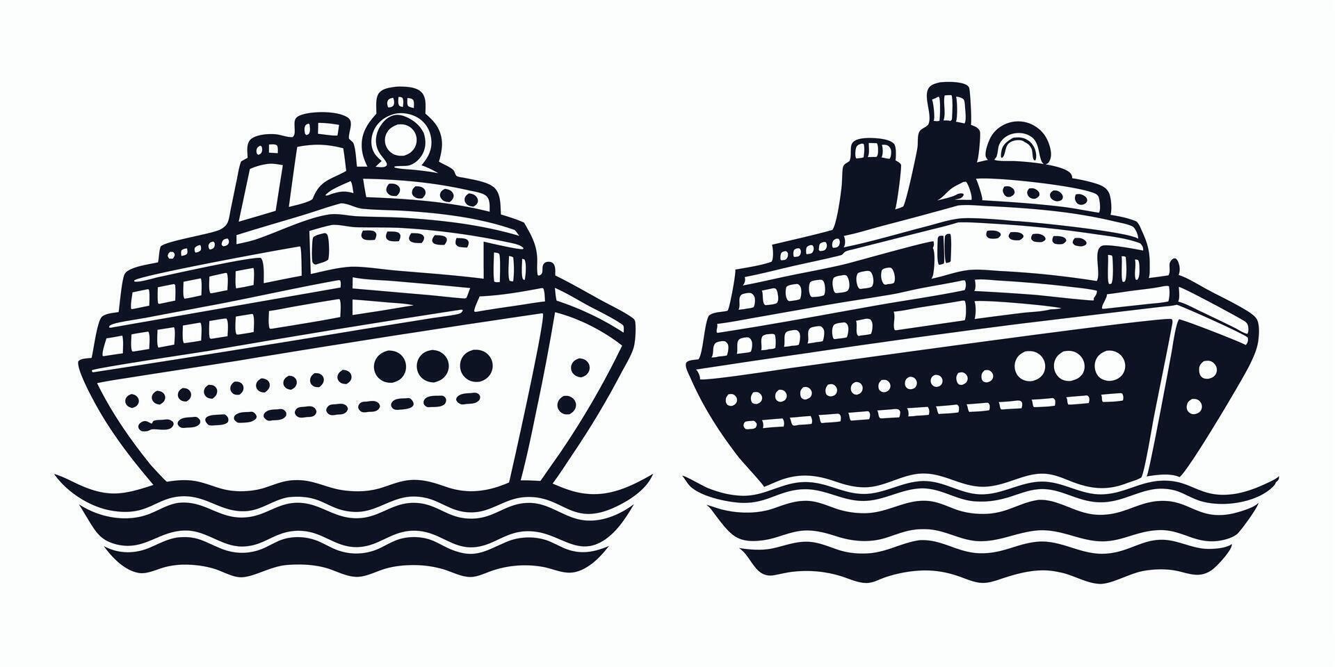 two unique ships in the ocean, one is on the left and the other on the right vector