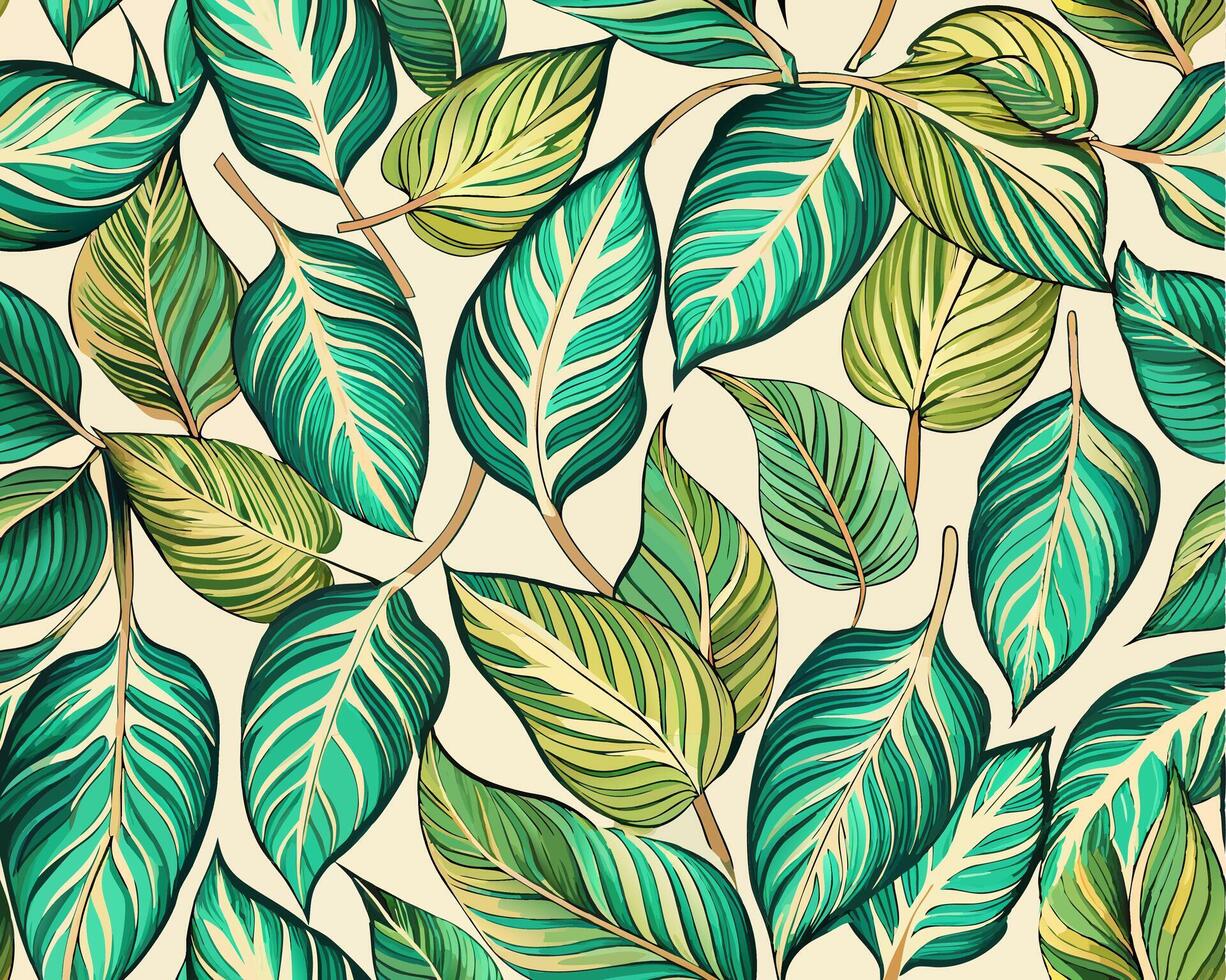 a seamless unique pattern with green leaves vector
