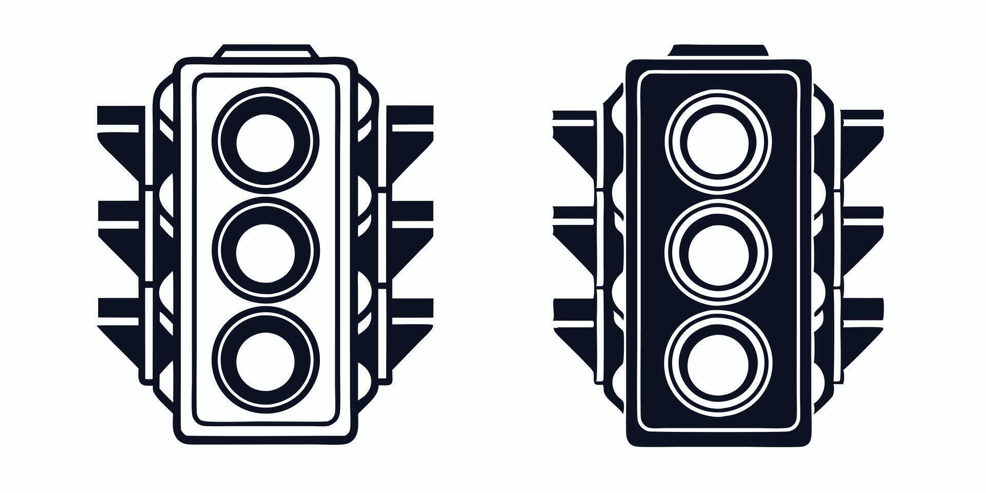 unique two black and white images of a car with a light vector