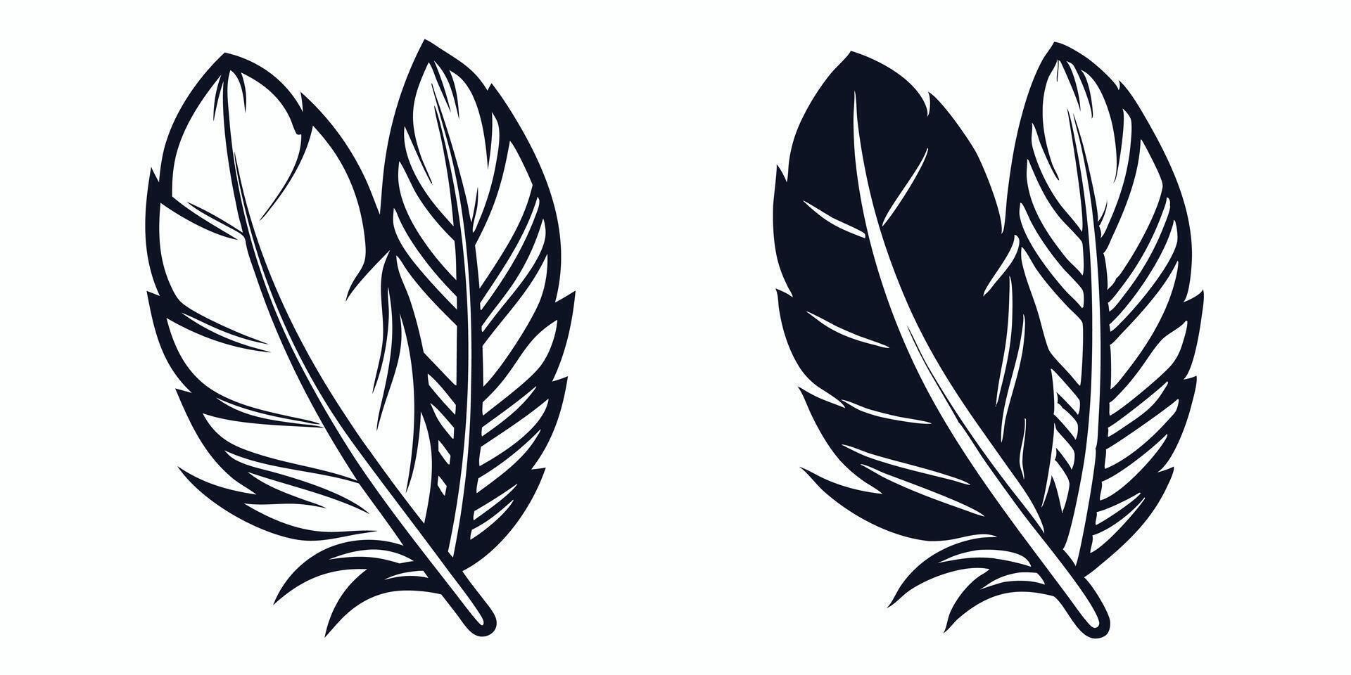 two black and white feathers on a white background vector