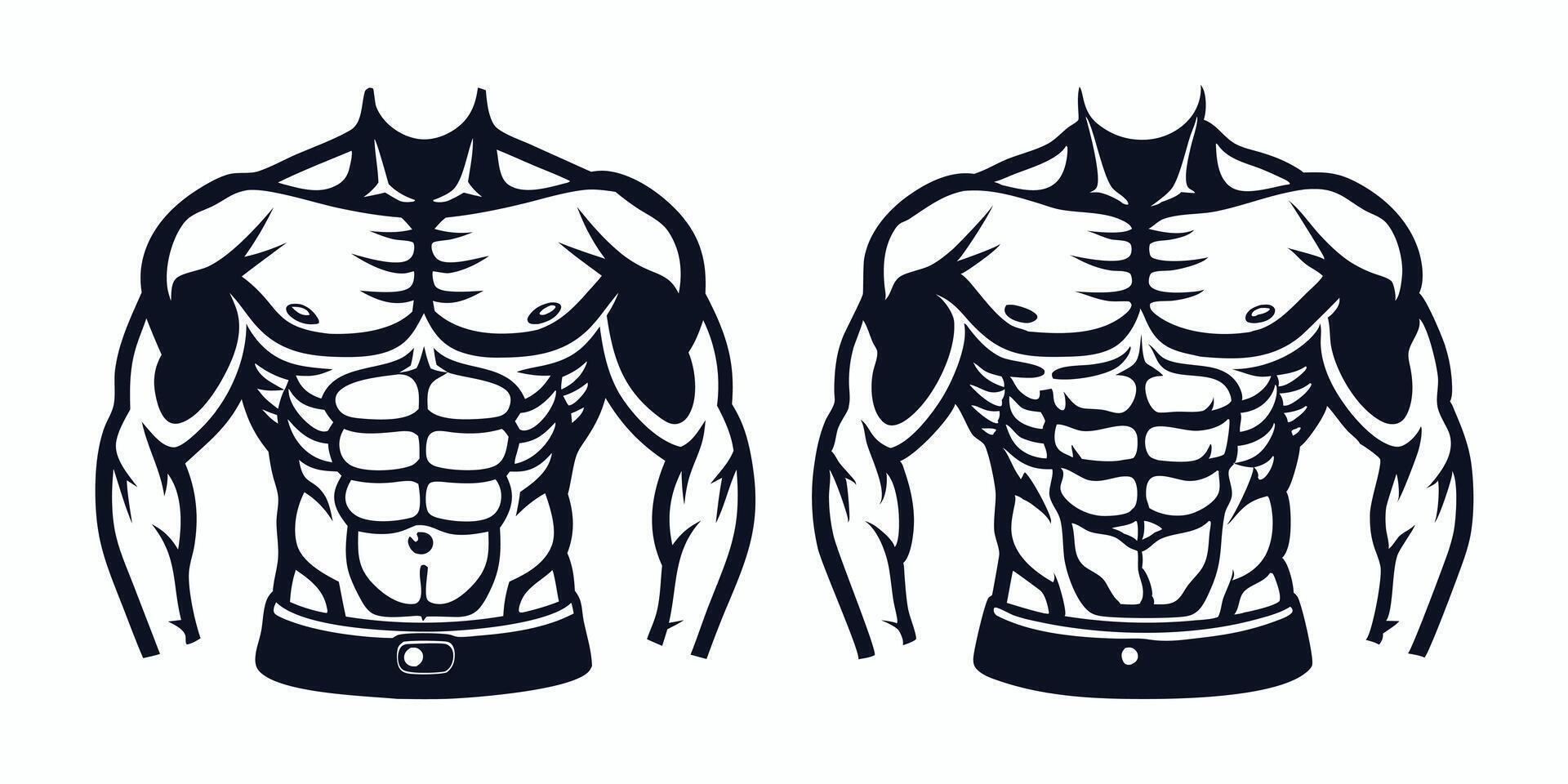 unique two male bodybuilders with abs and chest vector