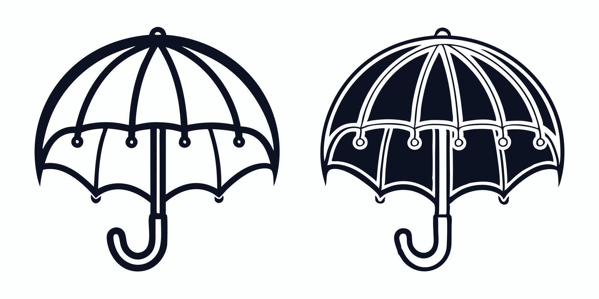 two umbrellas are shown in black and white vector