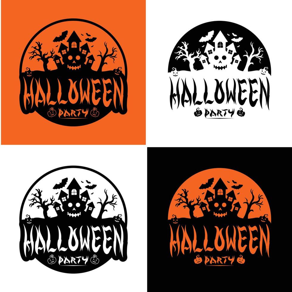 Make your Halloween projects stand out with this 'Halloween House' logo Available in multiple color schemes, it's perfect for posters, social media graphics, or merchandise design vector