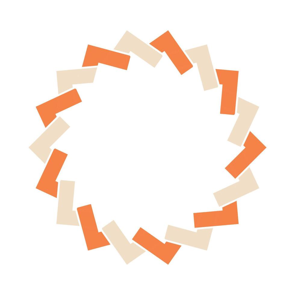 minimalist geometric design featuring a circular frame of alternating orange and beige rectangle. The symmetrical arrangement creates a modern visual, to use for logos, icons, or decorative elements vector