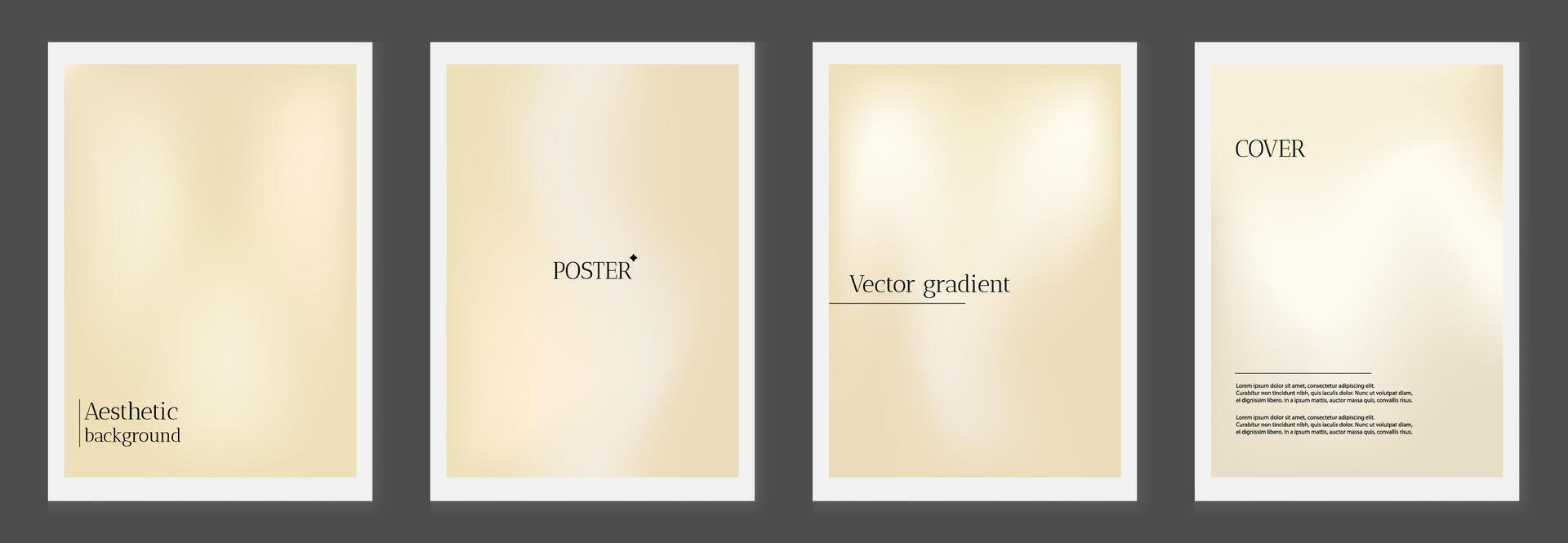 Nude ivory poster with gradient background. White and neutral beige bg set. Warm ecru gradation pattern for promo banner. Soft chocolate vertical graphic. Delicate abstract smooth blurry book cover. vector