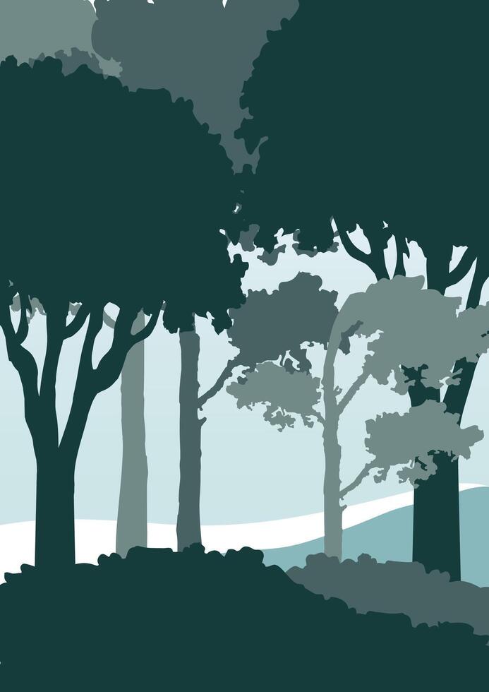 Forest Landscape, green trees park, foliage in summer. Modern boho background with forest vector