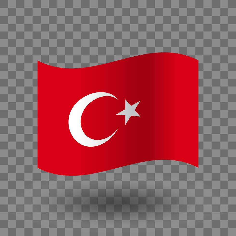 Turkey flag. Turkey wavy flag isolated. Flag of Turkey symbol icon. EPS 10 vector