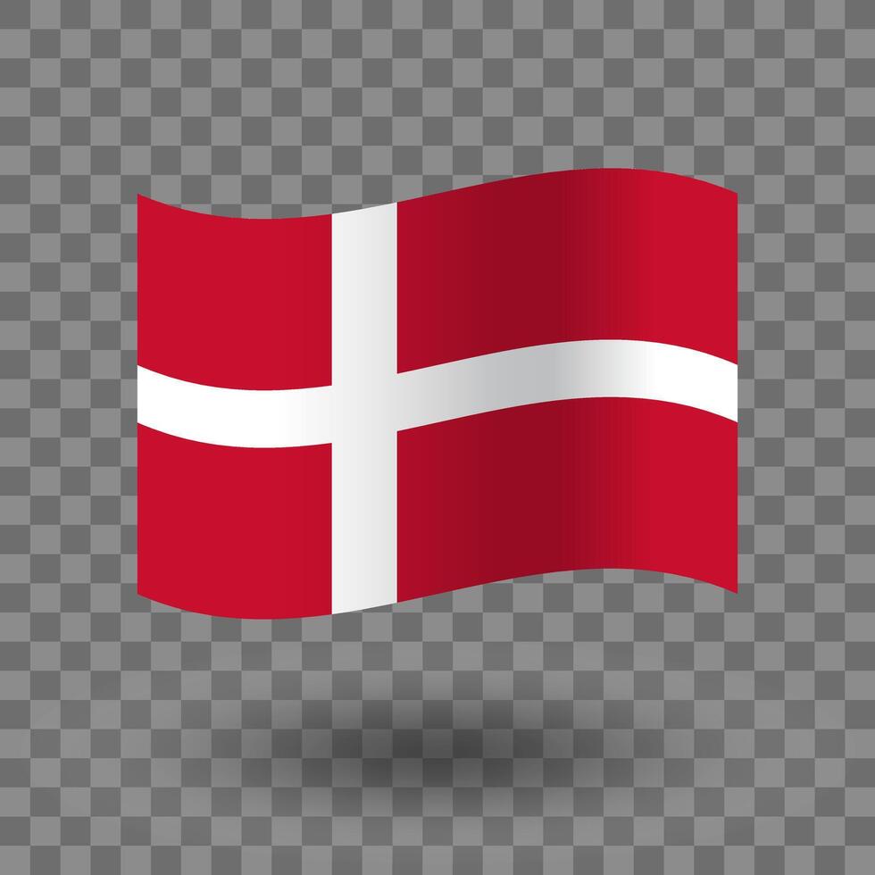 Denmark flag. Denmark wavy flag isolated. National flag of Denmark symbol icon. EPS 10 vector