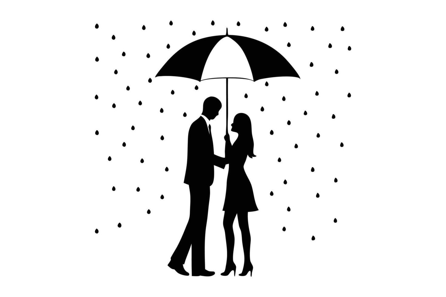 Romantic Couple Under Umbrella in Rain vector