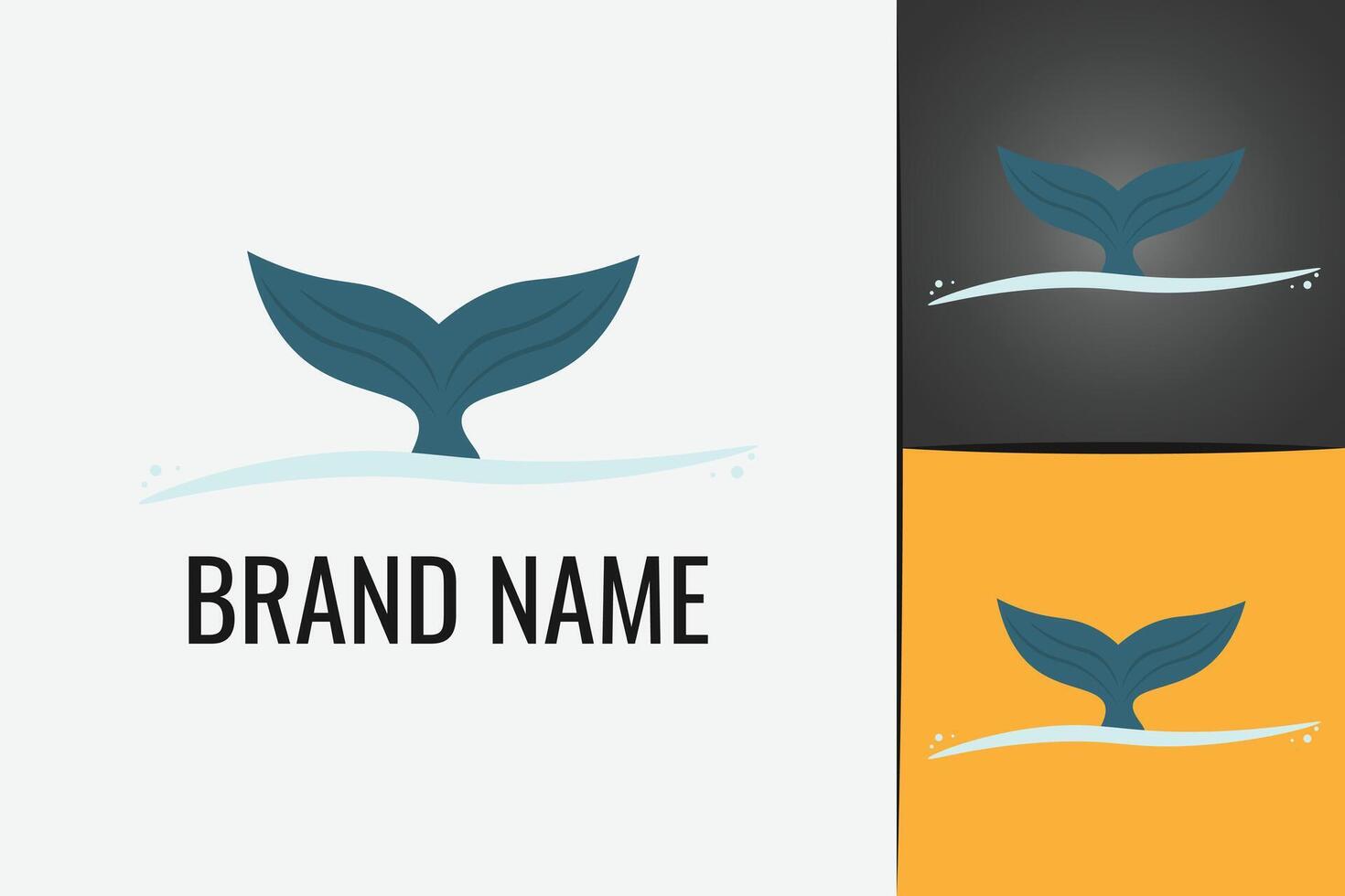Blue Whale tail logo diving in water. Ocean or sea underwater logotype vector