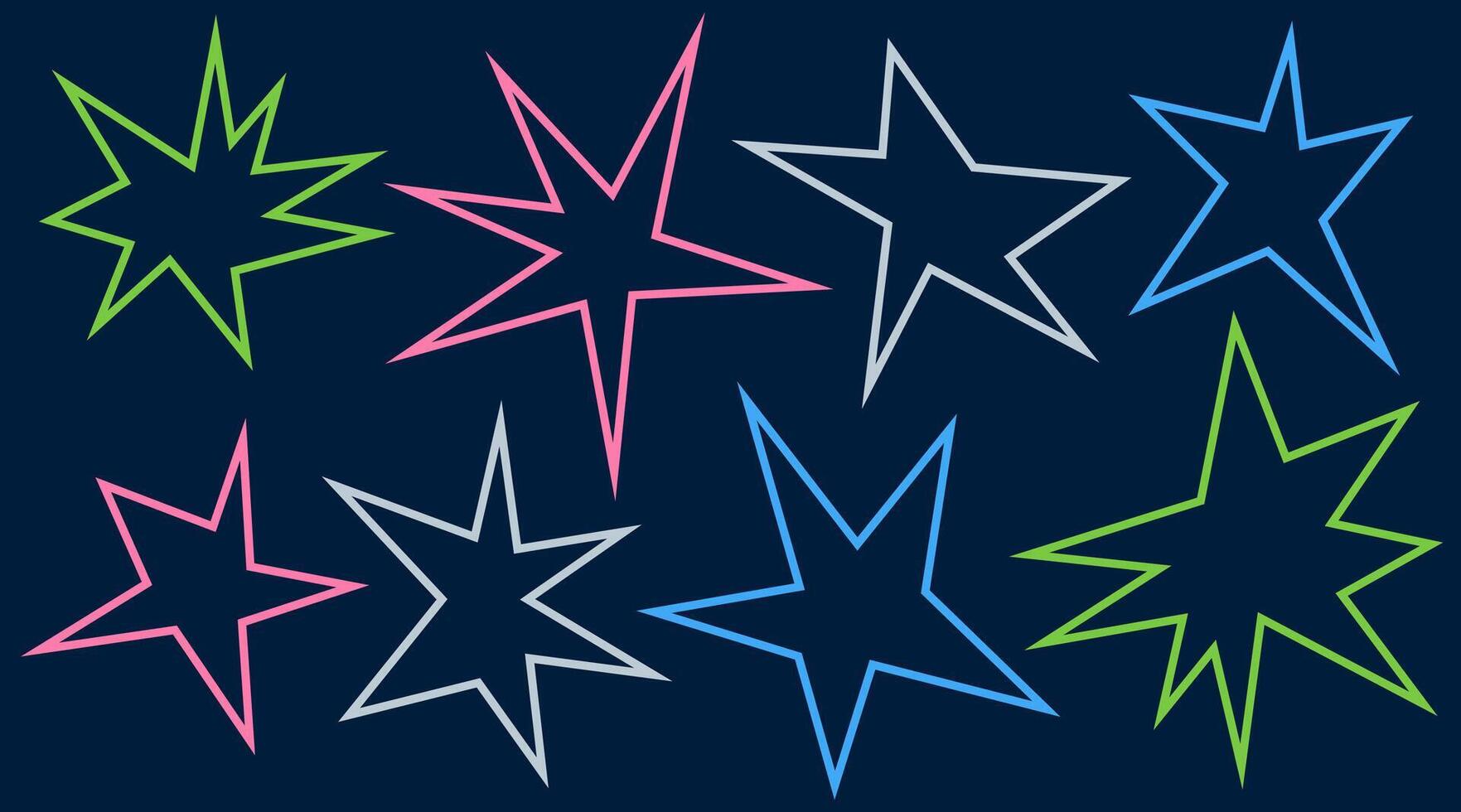 Irregular spikey stars shapes. Set trendy Black cutout paper elements. Hand drawn chevron shapes. Funky groovy sparks simple forms isolated on blue background. illustration vector