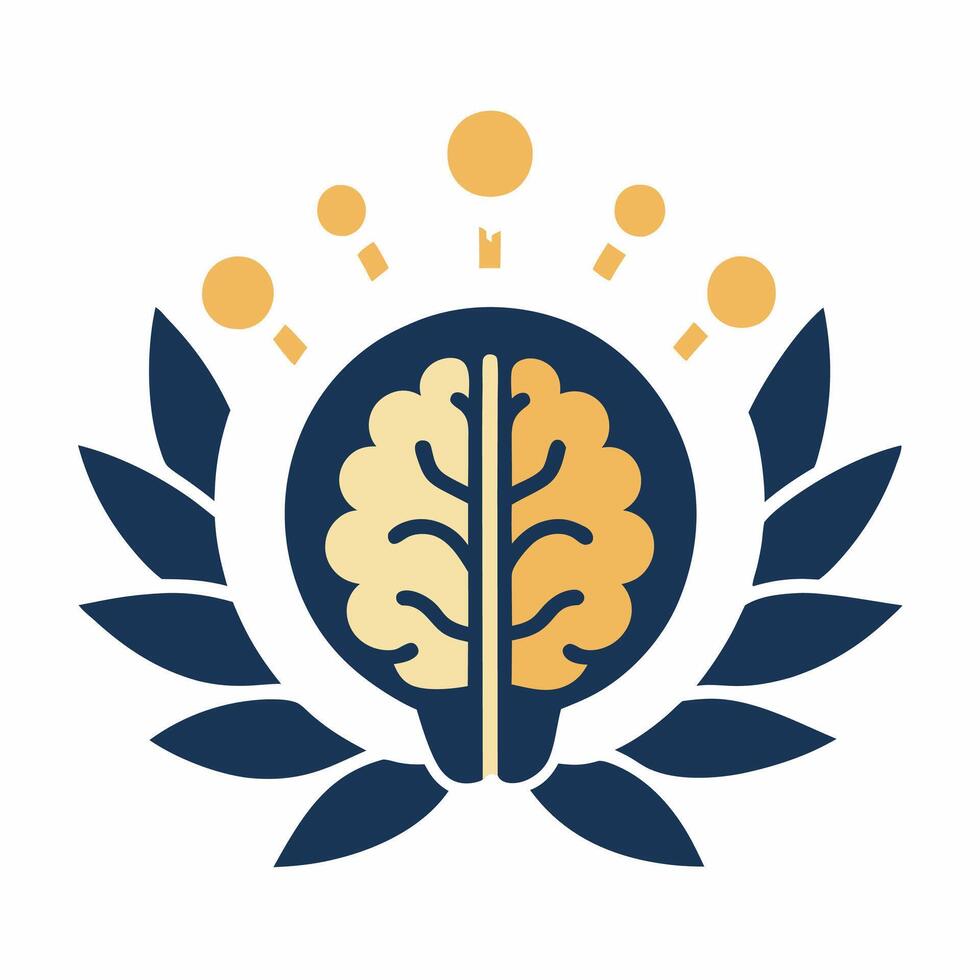 AI Brain Nodes and Laurel Leaves Fusion Logo vector