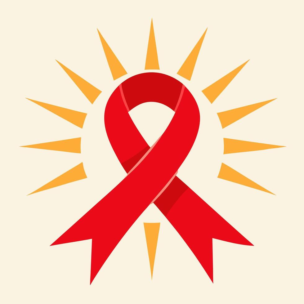 Red Ribbon Sunburst Symbolizing Spreading Awareness vector