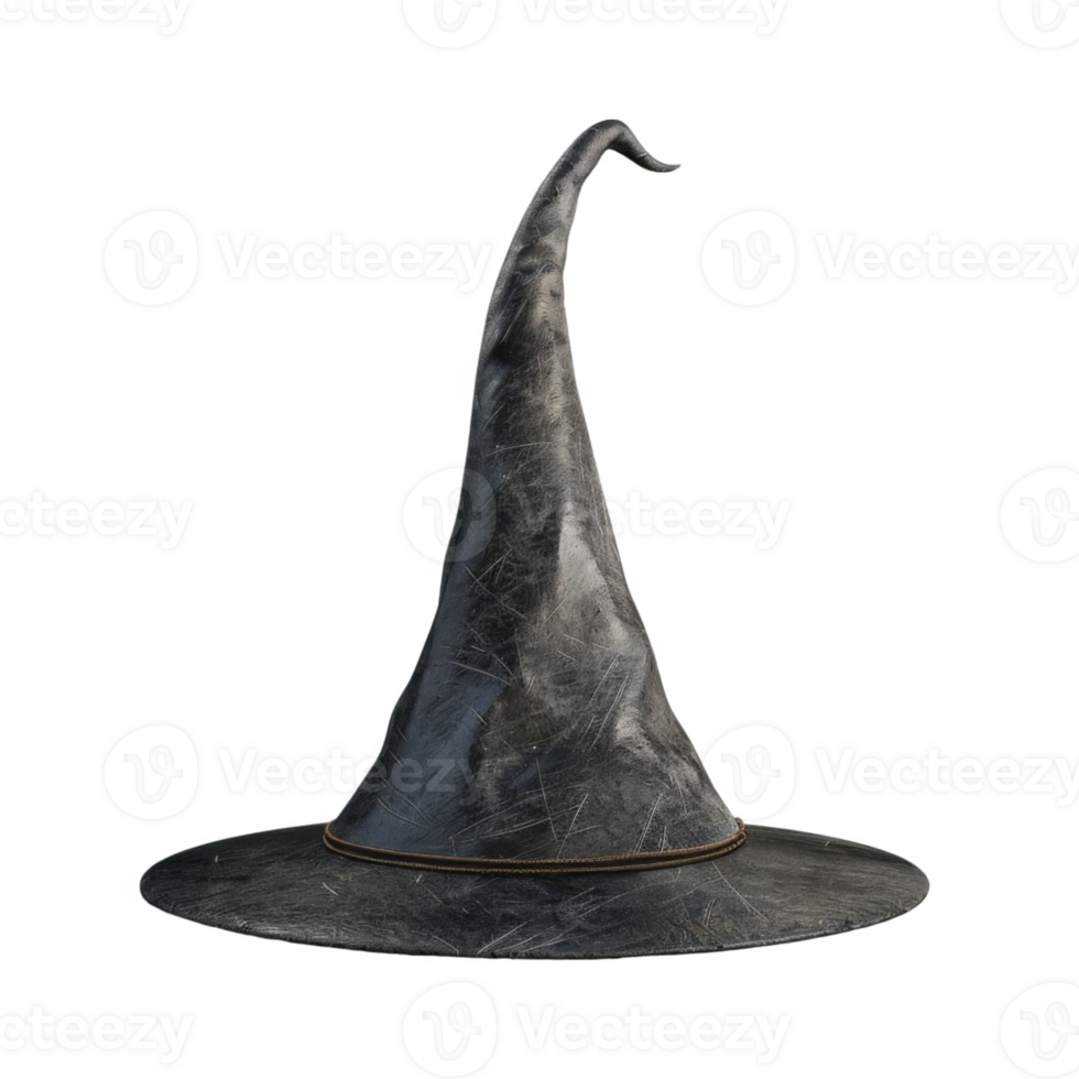 Worn Black Witch Hat with a Pointed Brim png