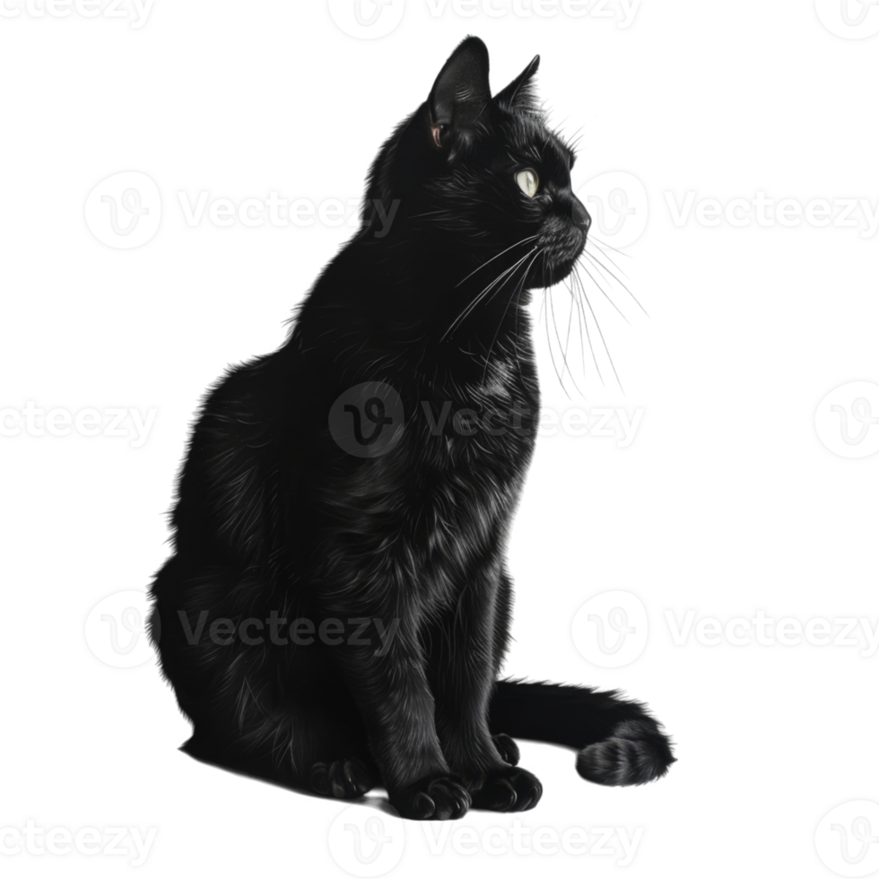 A black cat sitting and looking to the right png