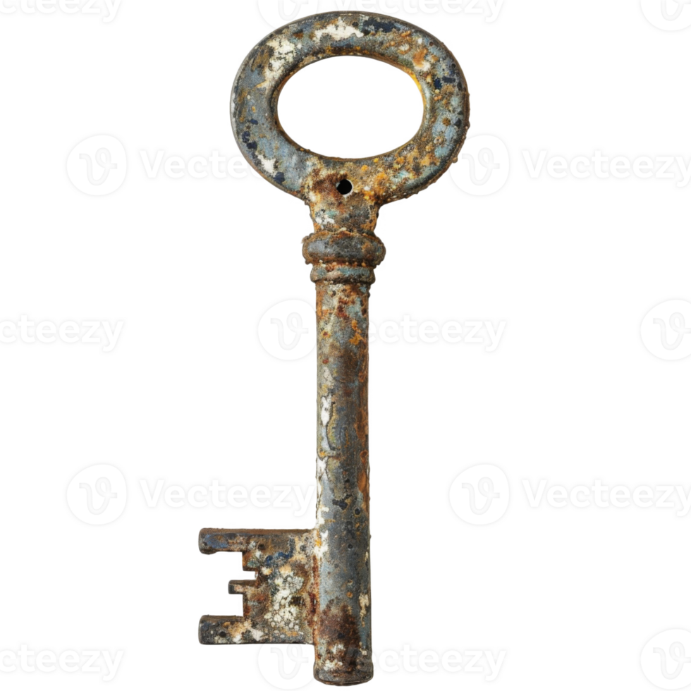 Rusty Metal Skeleton Key with Circular Head png