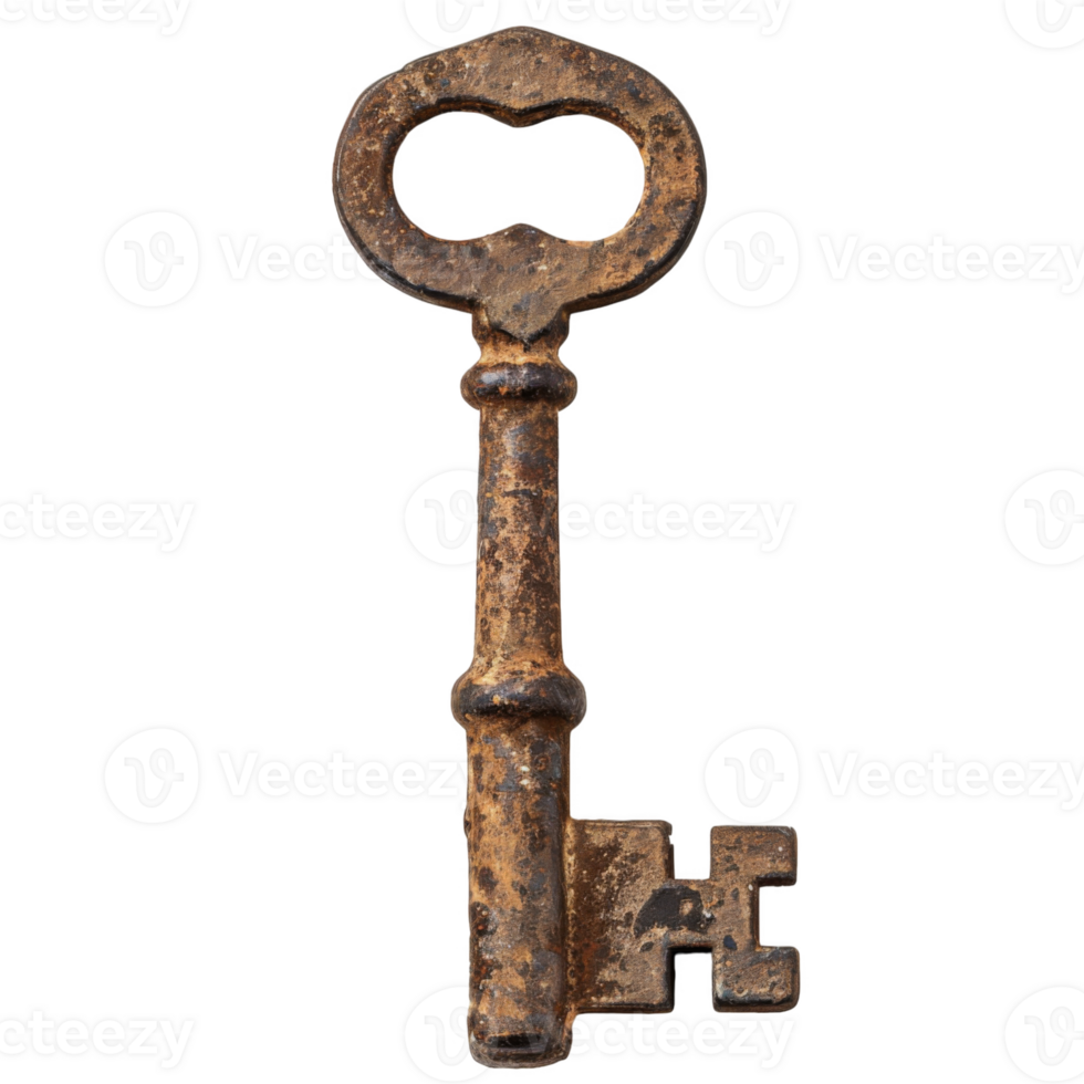A Rusty Old Key with a Worn-Down Design png