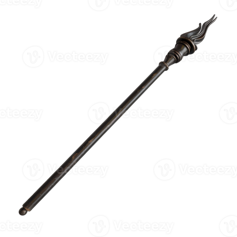 A close-up of a vintage metal torch with a flame design png