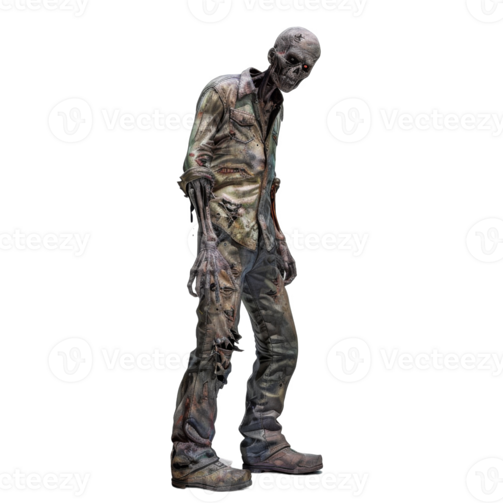 A Decaying Zombie With Red Eyes and Ripped Clothing png