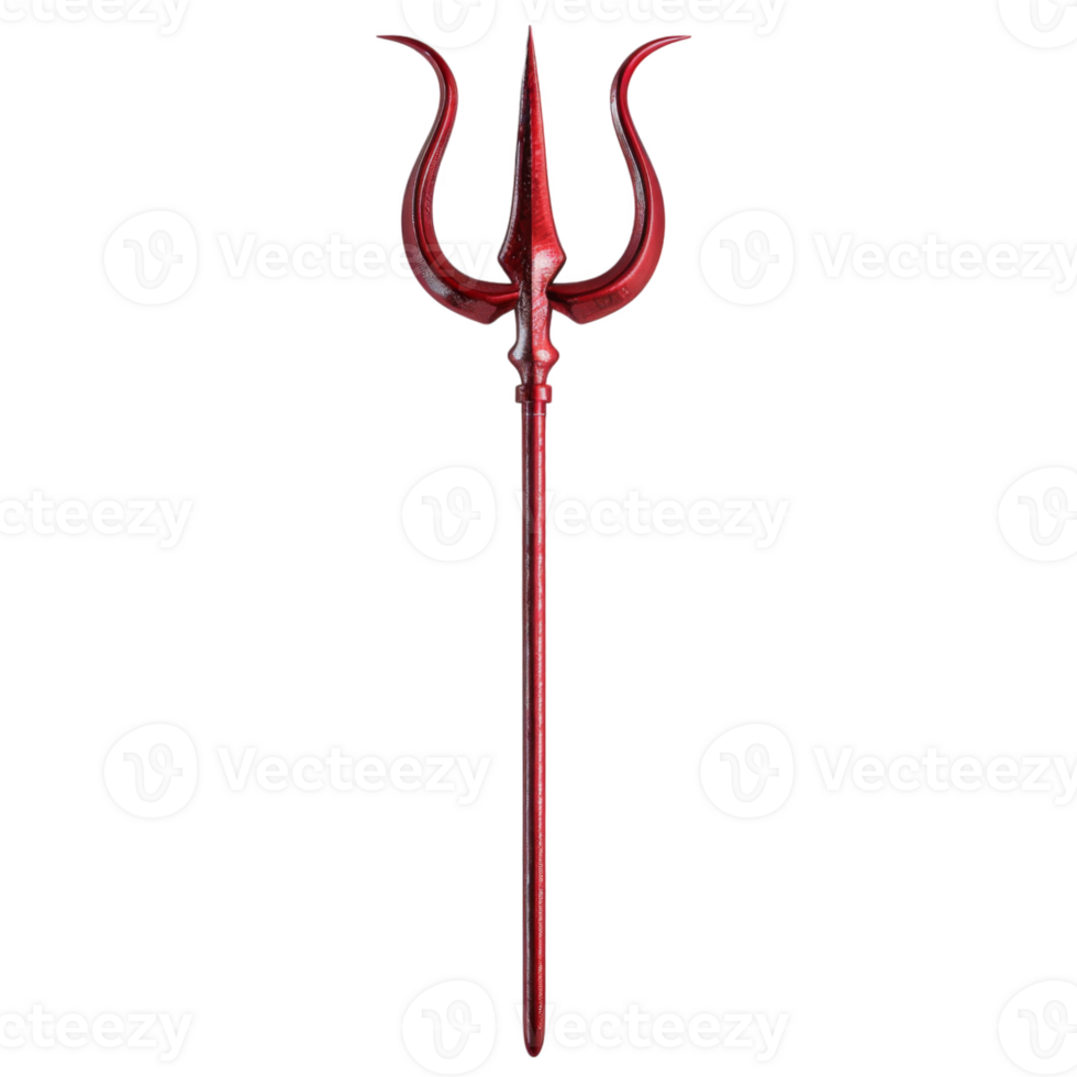 A red trident with a sharp point and curved prongs png