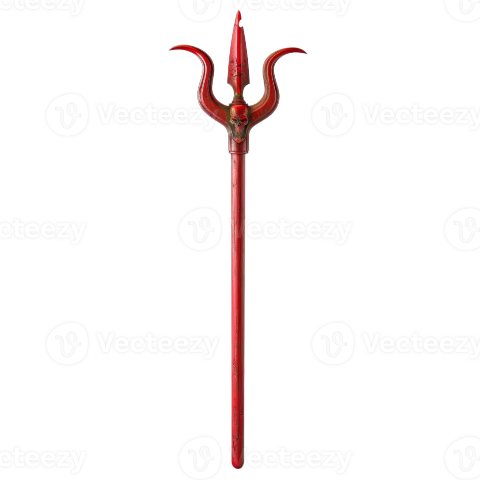 Red Wooden Trident with Skull Design png