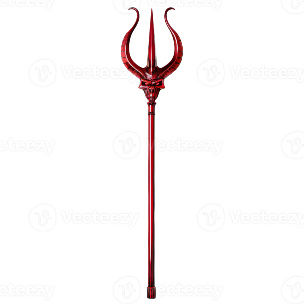 A Red Trident with a Skull-like Top png